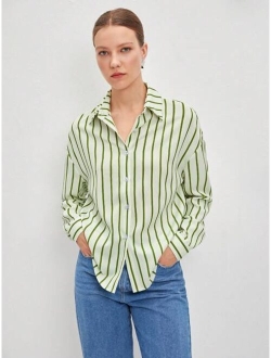 SHEIN BIZwear Striped Print Drop Shoulder Shirt