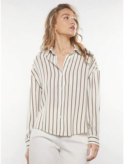 SHEIN BIZwear Striped Print Drop Shoulder Shirt