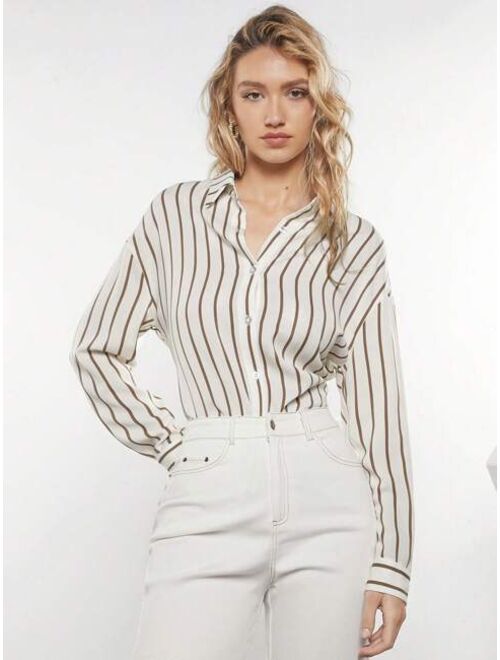 SHEIN BIZwear Striped Print Drop Shoulder Shirt