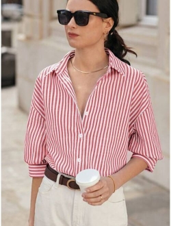 SHEIN Frenchy Striped Print Drop Shoulder Shirt