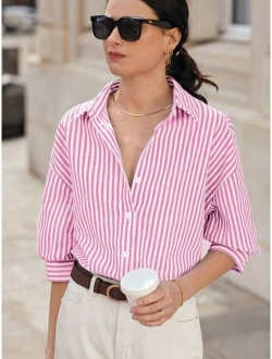 SHEIN Frenchy Striped Print Drop Shoulder Shirt