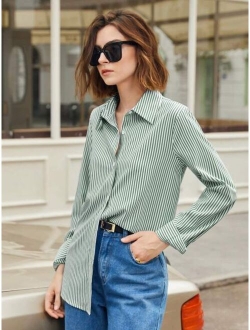 SHEIN BIZwear Striped Print Button Front Shirt