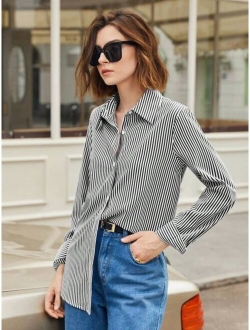 SHEIN BIZwear Striped Print Button Front Shirt