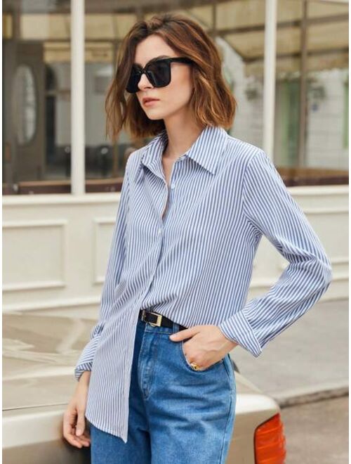 SHEIN BIZwear Striped Print Button Front Shirt