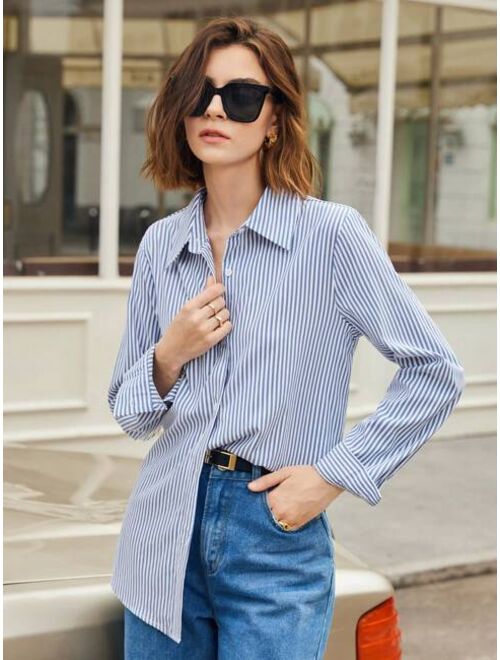 SHEIN BIZwear Striped Print Button Front Shirt