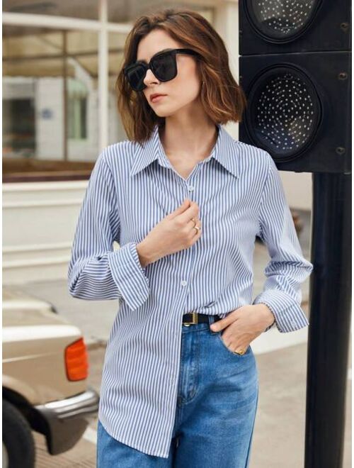 SHEIN BIZwear Striped Print Button Front Shirt