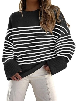 Women's Crewneck Long Sleeve Oversized Fuzzy Knit Chunky Warm Pullover Sweater Top