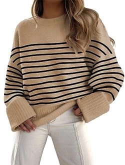 Women's Crewneck Long Sleeve Oversized Fuzzy Knit Chunky Warm Pullover Sweater Top