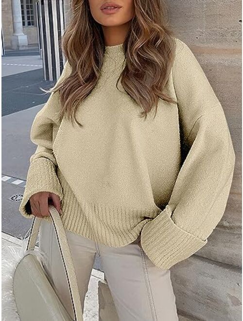 ANRABESS Women's Crewneck Long Sleeve Oversized Fuzzy Knit Chunky Warm Pullover Sweater Top