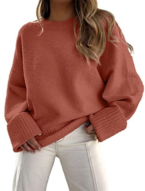 ANRABESS Women's Crewneck Long Sleeve Oversized Fuzzy Knit Chunky Warm Pullover Sweater Top