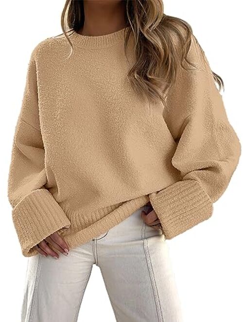 ANRABESS Women's Crewneck Long Sleeve Oversized Fuzzy Knit Chunky Warm Pullover Sweater Top