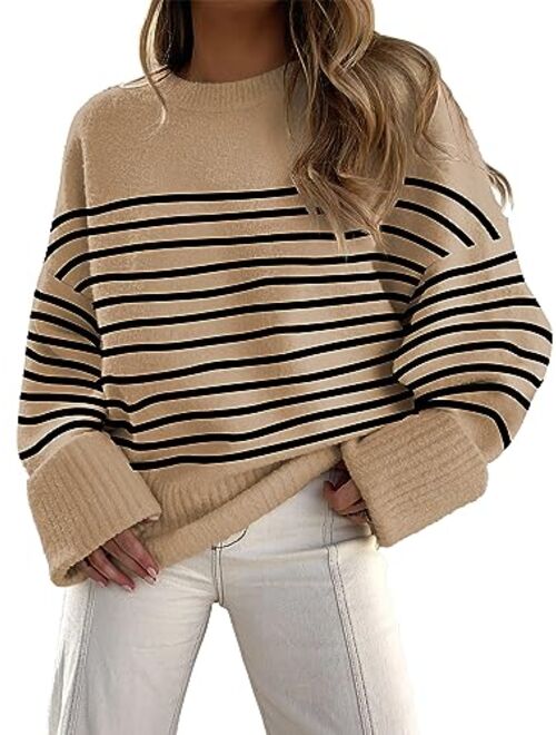 ANRABESS Women's Crewneck Long Sleeve Oversized Fuzzy Knit Chunky Warm Pullover Sweater Top