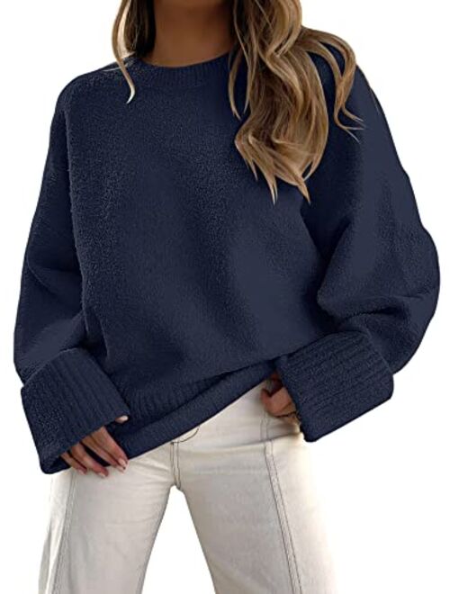 ANRABESS Women's Crewneck Long Sleeve Oversized Fuzzy Knit Chunky Warm Pullover Sweater Top