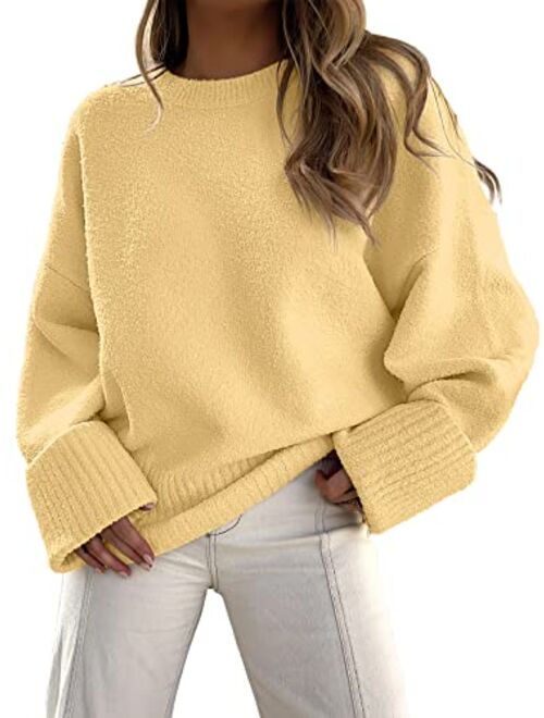 ANRABESS Women's Crewneck Long Sleeve Oversized Fuzzy Knit Chunky Warm Pullover Sweater Top