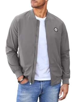 JMIERR Mens Bomber Jacket Casual Long Sleeve Full Zip Varsity Jackets Coat with Pockets