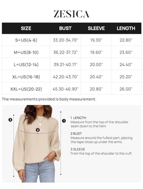 ZESICA Women's 2023 Crew Neck Long Lantern Sleeve Casual Loose Ribbed Knit Solid Soft Pullover Sweater Tops