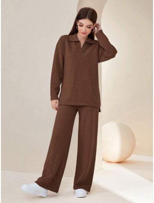 SHEIN Mulvari Solid Drop Shoulder Sweater & Knit Pants