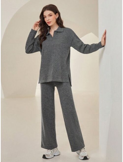 SHEIN Mulvari Solid Drop Shoulder Sweater & Knit Pants