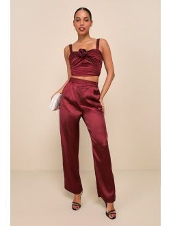 Flawless Behavior Burgundy High Rise Straight Leg Pants