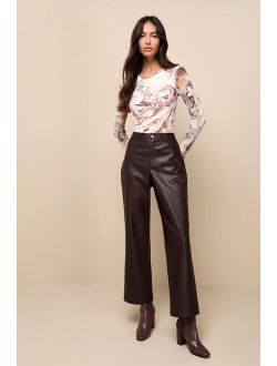 Sleek Vibe Dark Brown Vegan Leather High Rise Pants