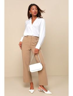 Confident Influence Tan High-Rise Straight Leg Trouser Pants