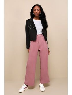 Posh Mindset Mauve High-Waisted Wide-Leg Trouser Pants