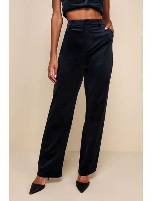 Lulus Icon Instinct Midnight Blue Velvet High Rise Trouser Pants