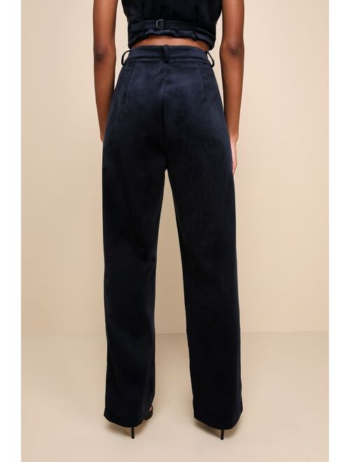 Lulus Icon Instinct Midnight Blue Velvet High Rise Trouser Pants