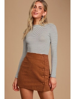 Katherina Beige Button-Front Corduroy Skirt