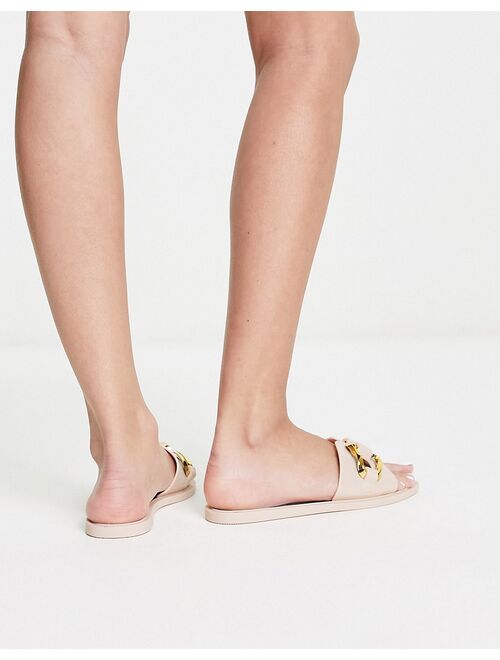 ASOS DESIGN Fleur chain jelly flat sandal in beige