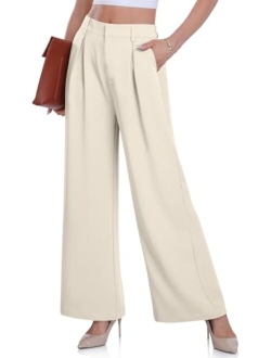 DACESLON Women's Causal Wide Leg Pants High Elastic Waisted in The Back Business Work Trousers Long Straight Suit Pants