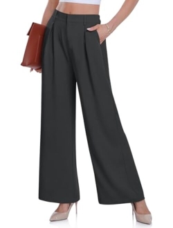 DACESLON Women's Causal Wide Leg Pants High Elastic Waisted in The Back Business Work Trousers Long Straight Suit Pants