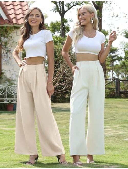 DACESLON Women's Causal Wide Leg Pants High Elastic Waisted in The Back Business Work Trousers Long Straight Suit Pants