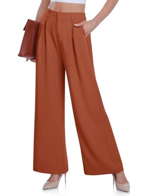 DACESLON Women's Causal Wide Leg Pants High Elastic Waisted in The Back Business Work Trousers Long Straight Suit Pants