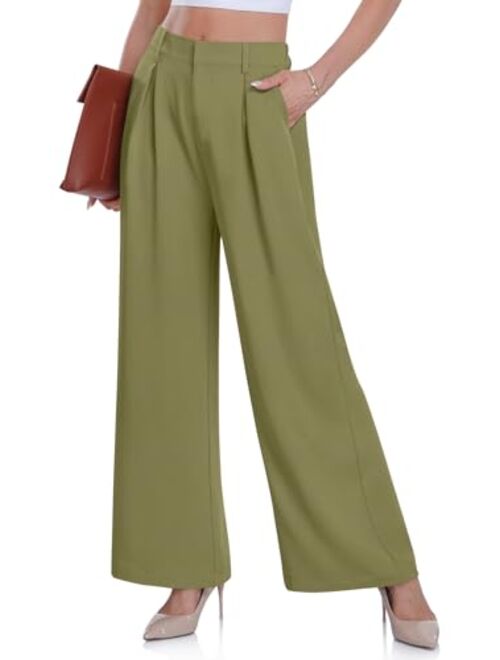 DACESLON Women's Causal Wide Leg Pants High Elastic Waisted in The Back Business Work Trousers Long Straight Suit Pants