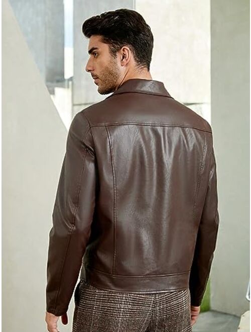 ROHAAS Men's Long Sleeve Shirt Jacket winter jackets Men Zip Up PU Leather Jacket