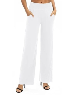 Women's Solid Wide Leg Palazzo Lounge Pants Casual Straight Leg High Waist Stretch Pants