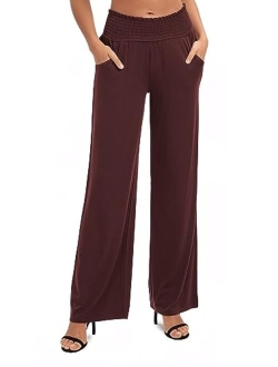 Women's Solid Wide Leg Palazzo Lounge Pants Casual Straight Leg High Waist Stretch Pants