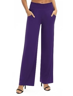 Women's Solid Wide Leg Palazzo Lounge Pants Casual Straight Leg High Waist Stretch Pants