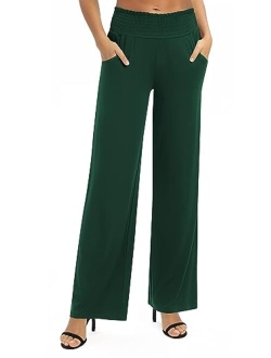 Women's Solid Wide Leg Palazzo Lounge Pants Casual Straight Leg High Waist Stretch Pants