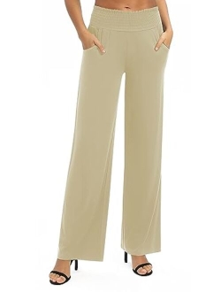 Women's Solid Wide Leg Palazzo Lounge Pants Casual Straight Leg High Waist Stretch Pants