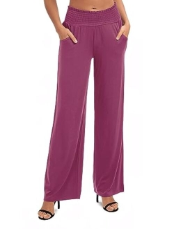 Women's Solid Wide Leg Palazzo Lounge Pants Casual Straight Leg High Waist Stretch Pants