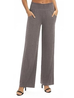 Women's Solid Wide Leg Palazzo Lounge Pants Casual Straight Leg High Waist Stretch Pants