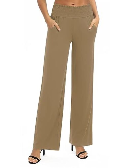 Urban CoCo Women's Solid Wide Leg Palazzo Lounge Pants Casual Straight Leg High Waist Stretch Pants