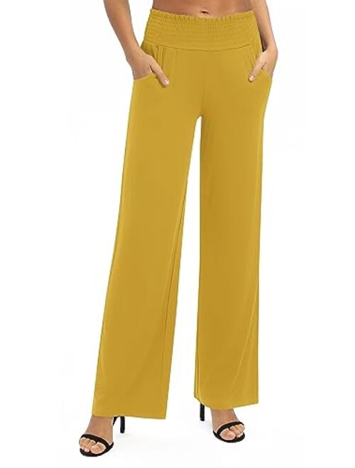 Urban CoCo Women's Solid Wide Leg Palazzo Lounge Pants Casual Straight Leg High Waist Stretch Pants