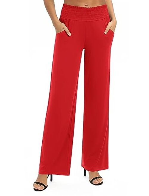 Urban CoCo Women's Solid Wide Leg Palazzo Lounge Pants Casual Straight Leg High Waist Stretch Pants