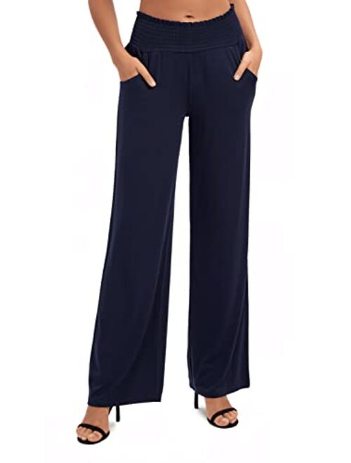 Urban CoCo Women's Solid Wide Leg Palazzo Lounge Pants Casual Straight Leg High Waist Stretch Pants