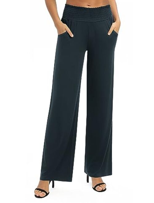 Urban CoCo Women's Solid Wide Leg Palazzo Lounge Pants Casual Straight Leg High Waist Stretch Pants