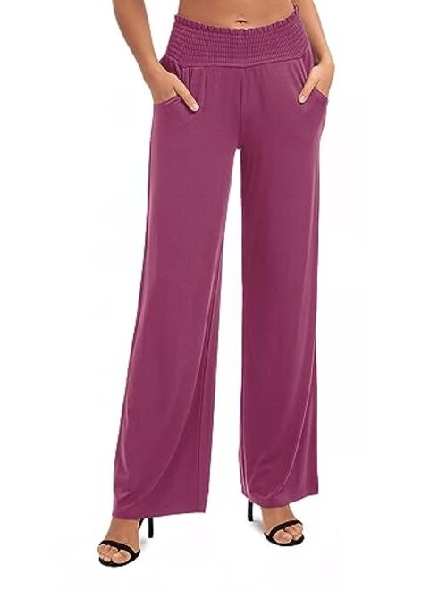 Urban CoCo Women's Solid Wide Leg Palazzo Lounge Pants Casual Straight Leg High Waist Stretch Pants