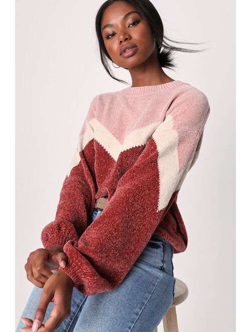 Lulus Constant Cuddles Pink Chevron Chenille Knit Sweater